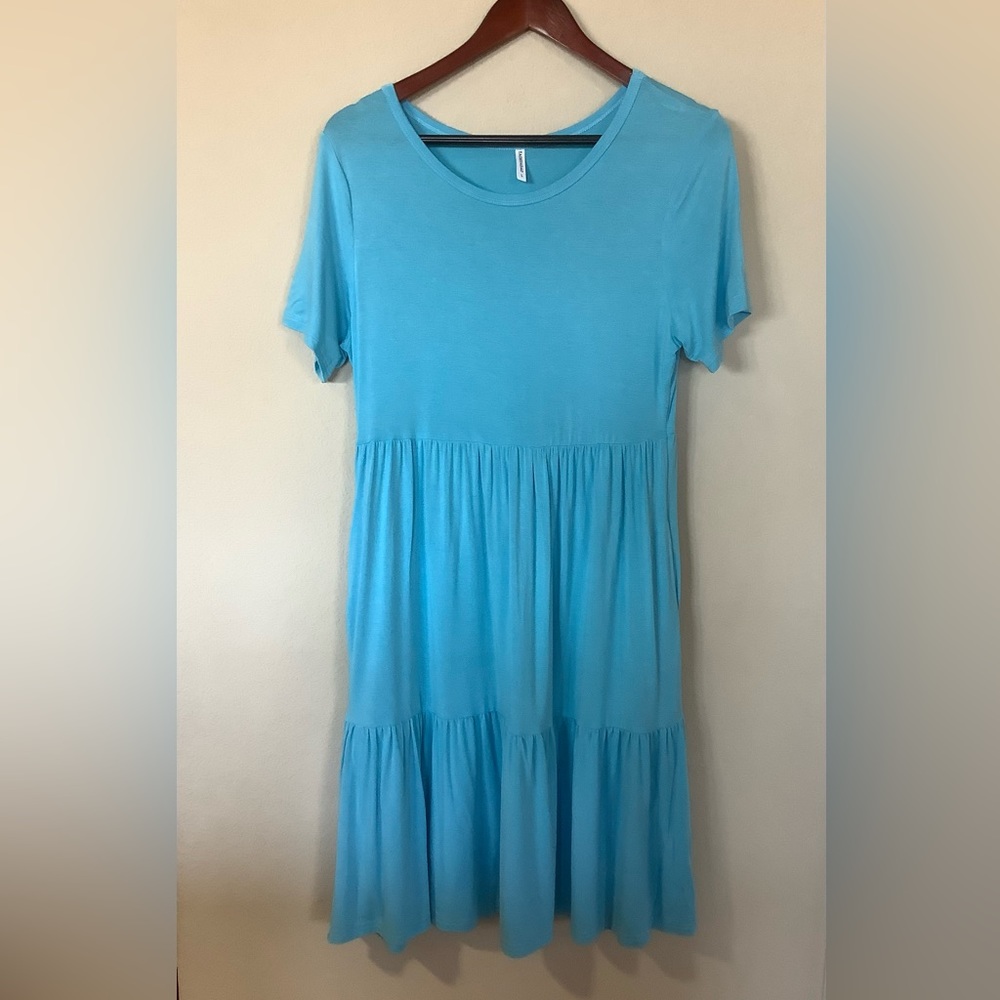 Blue tiered knit dress